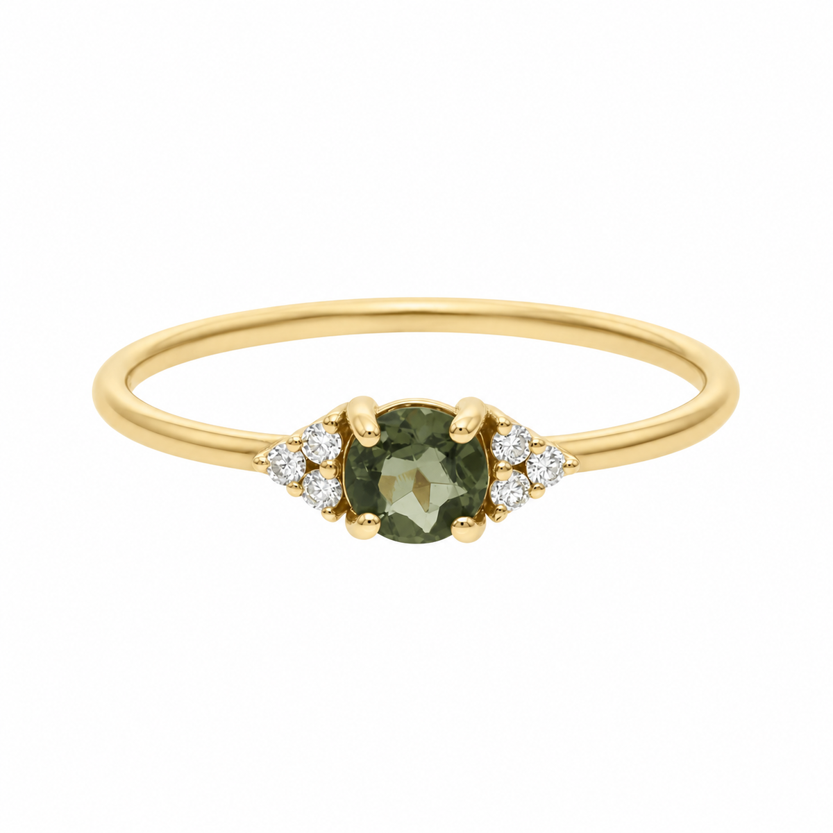 Round Moldavite Ring With Diamond – Solenne