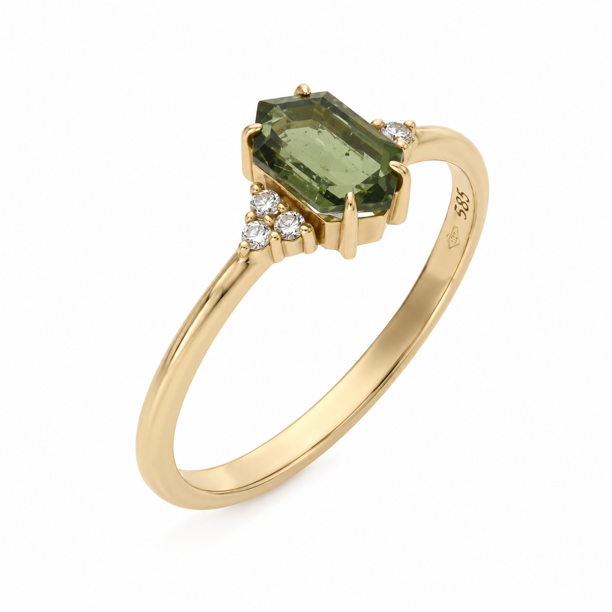 Hexagon Moldavit Verlobungsring mit Diamant – Hexara