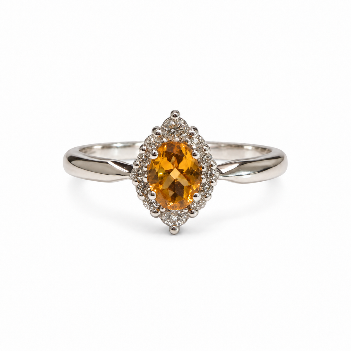 Oval Citrine & Diamond Halo Ring