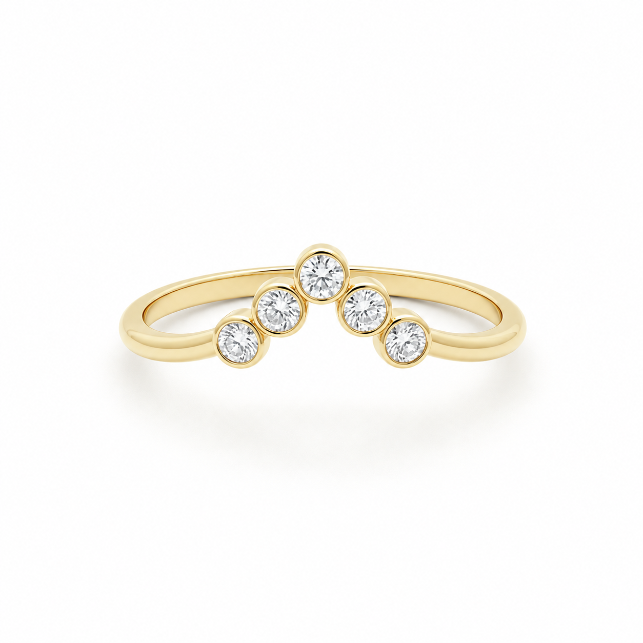 Bezel Set Curved Diamond Wedding Band in 14k Gold