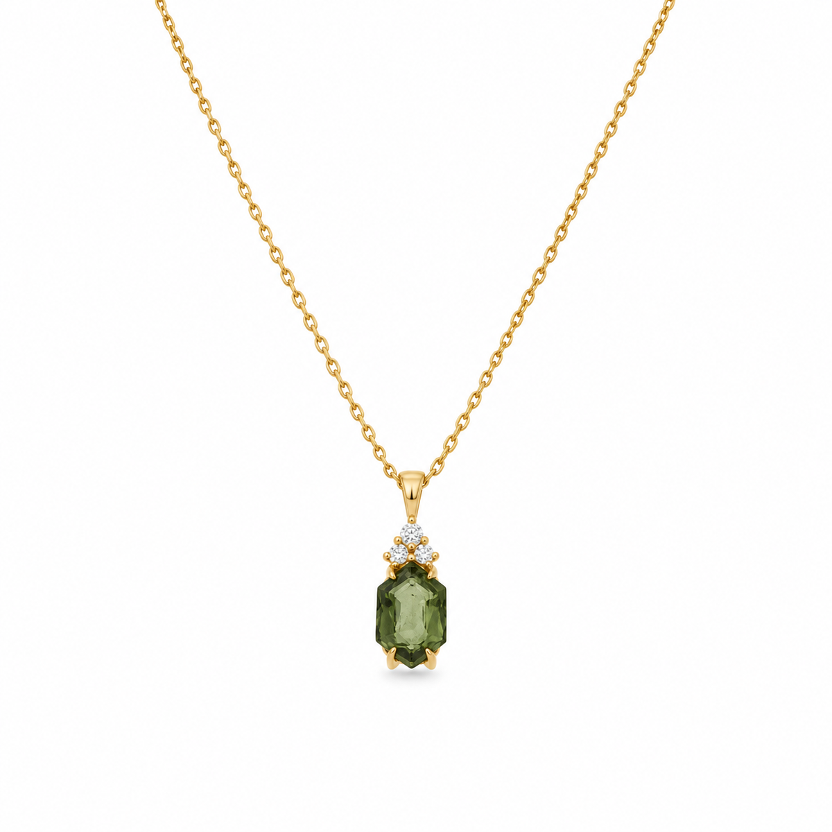 Hexagon Moldavite Necklace With Diamond