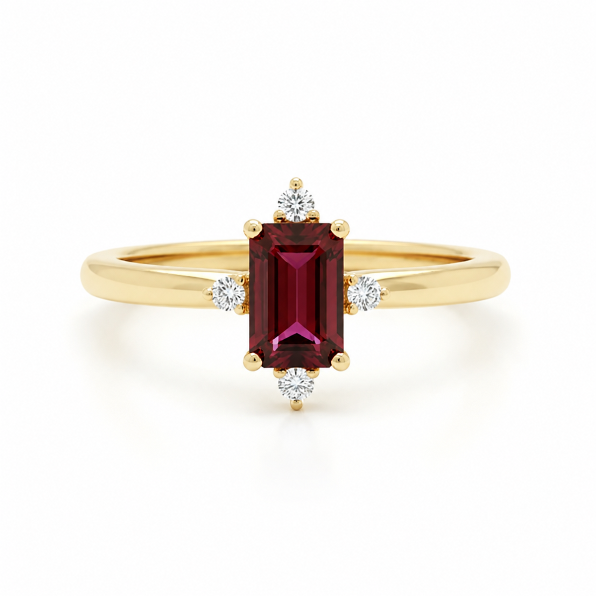 Emerald Cut Garnet Ring With Diamond
