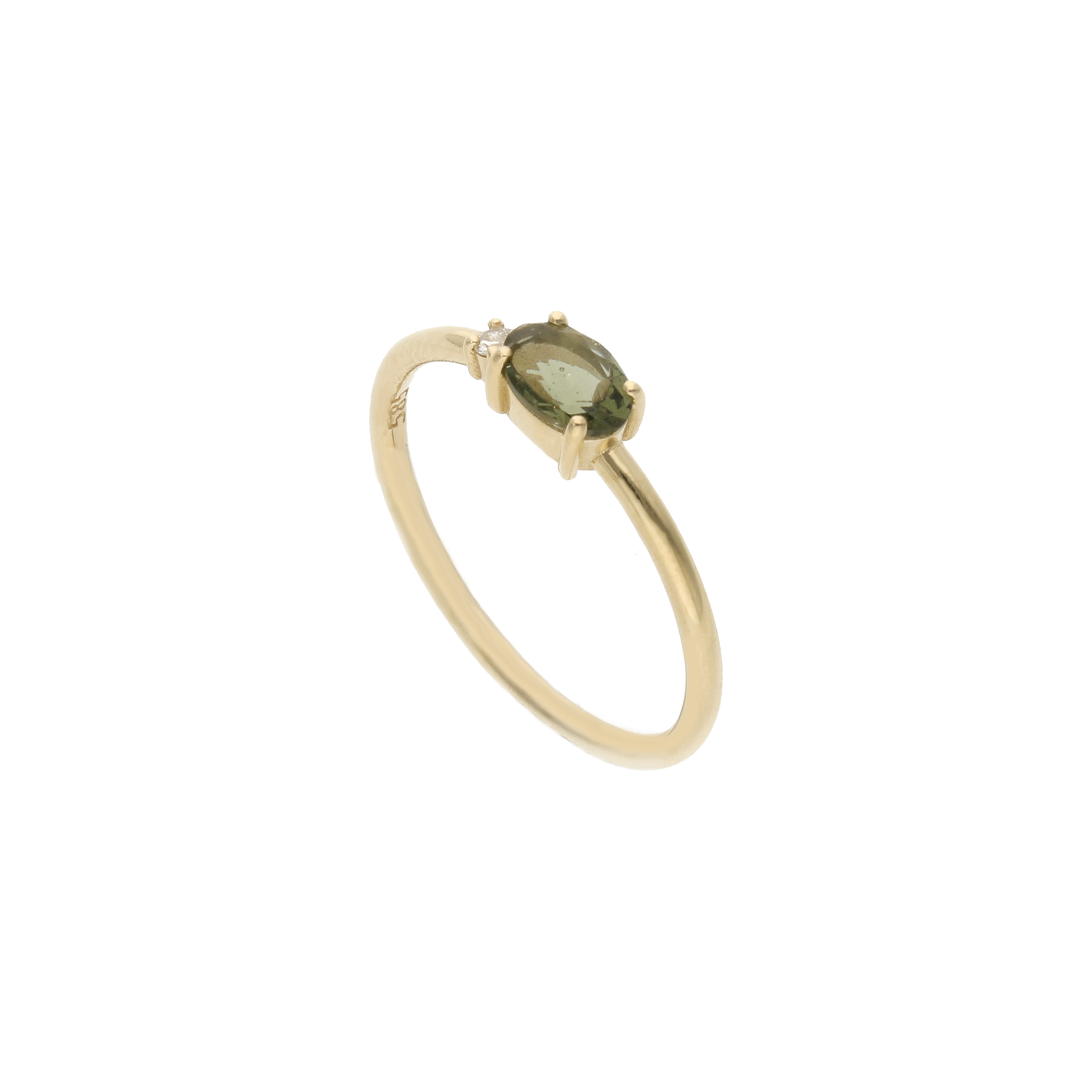 Double Stone Moldavit Ring mit Diamant