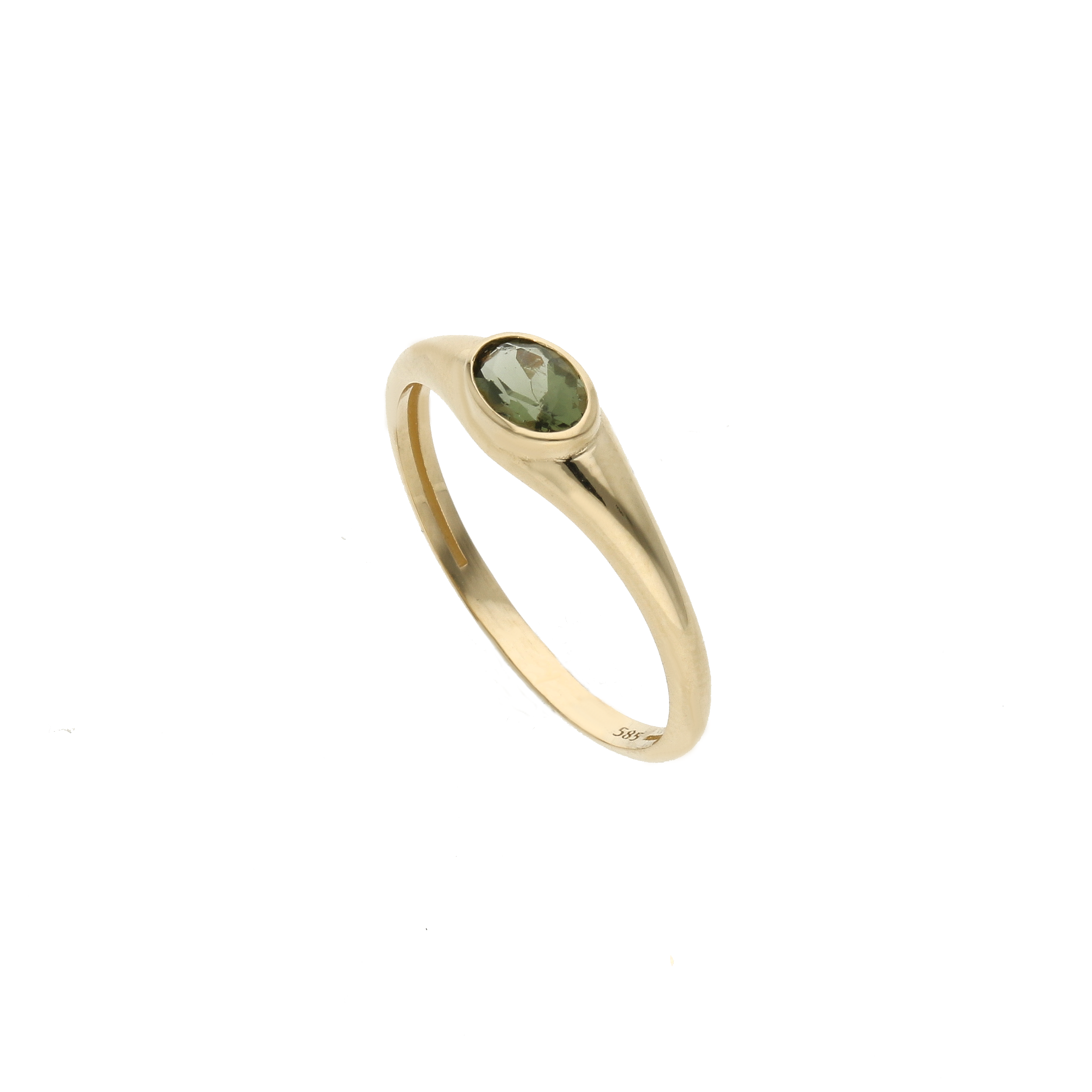 Oval Moldavite Signet 14K Gold Ring