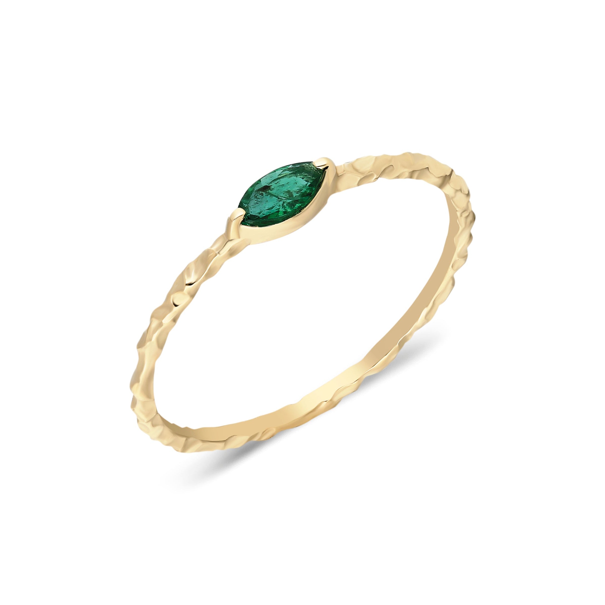 Marquise Emerald Ring in 14k Hammered Gold - Terra Gem