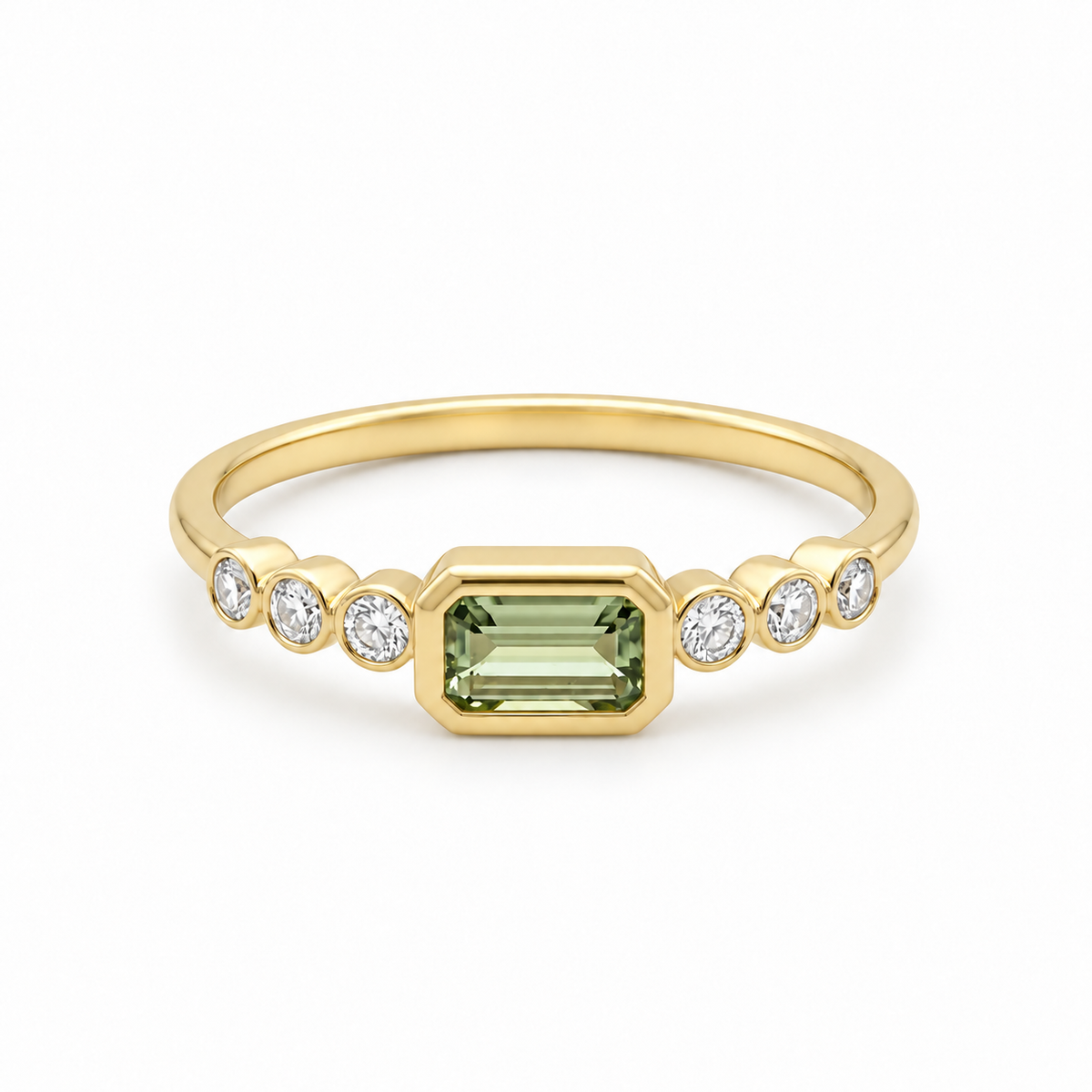 Green Sapphire Engagement Ring With Diamond in Bezel Setting