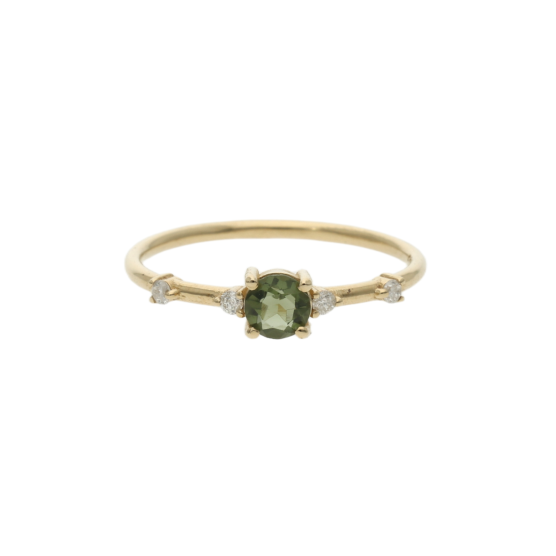 Faceted Moldavite Ring With Diamond