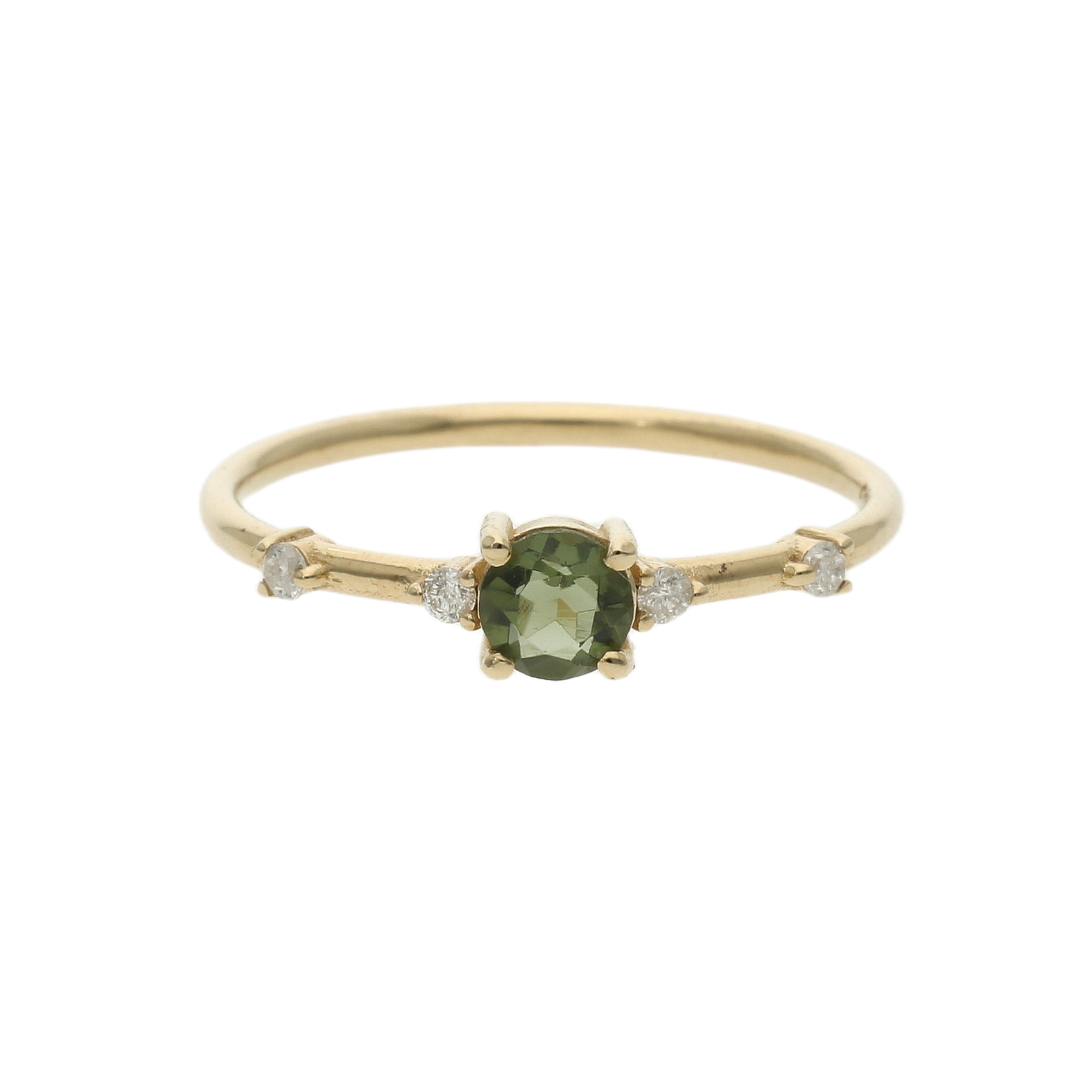 Faceted Moldavite Ring With Diamond