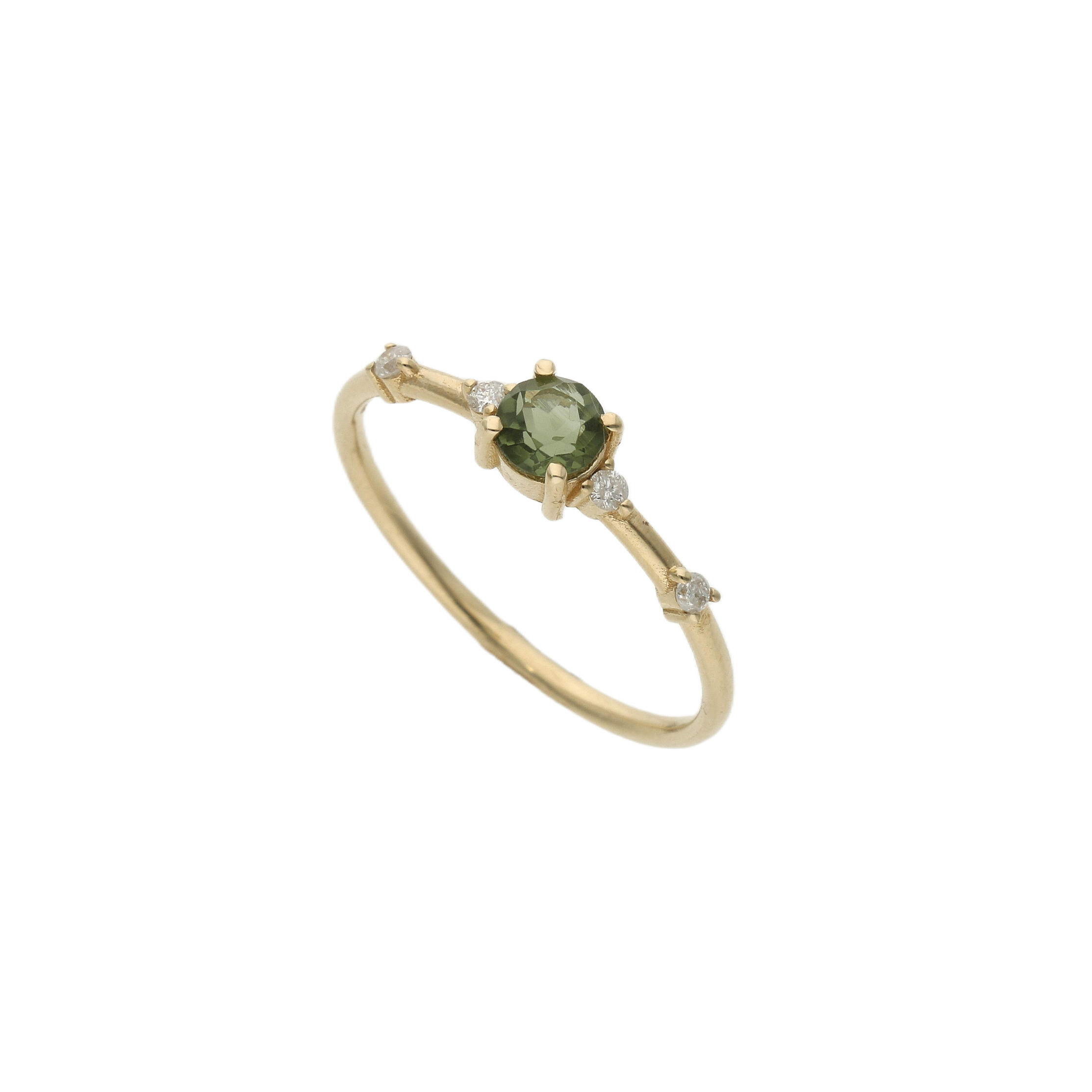 Faceted Moldavite Ring With Diamond