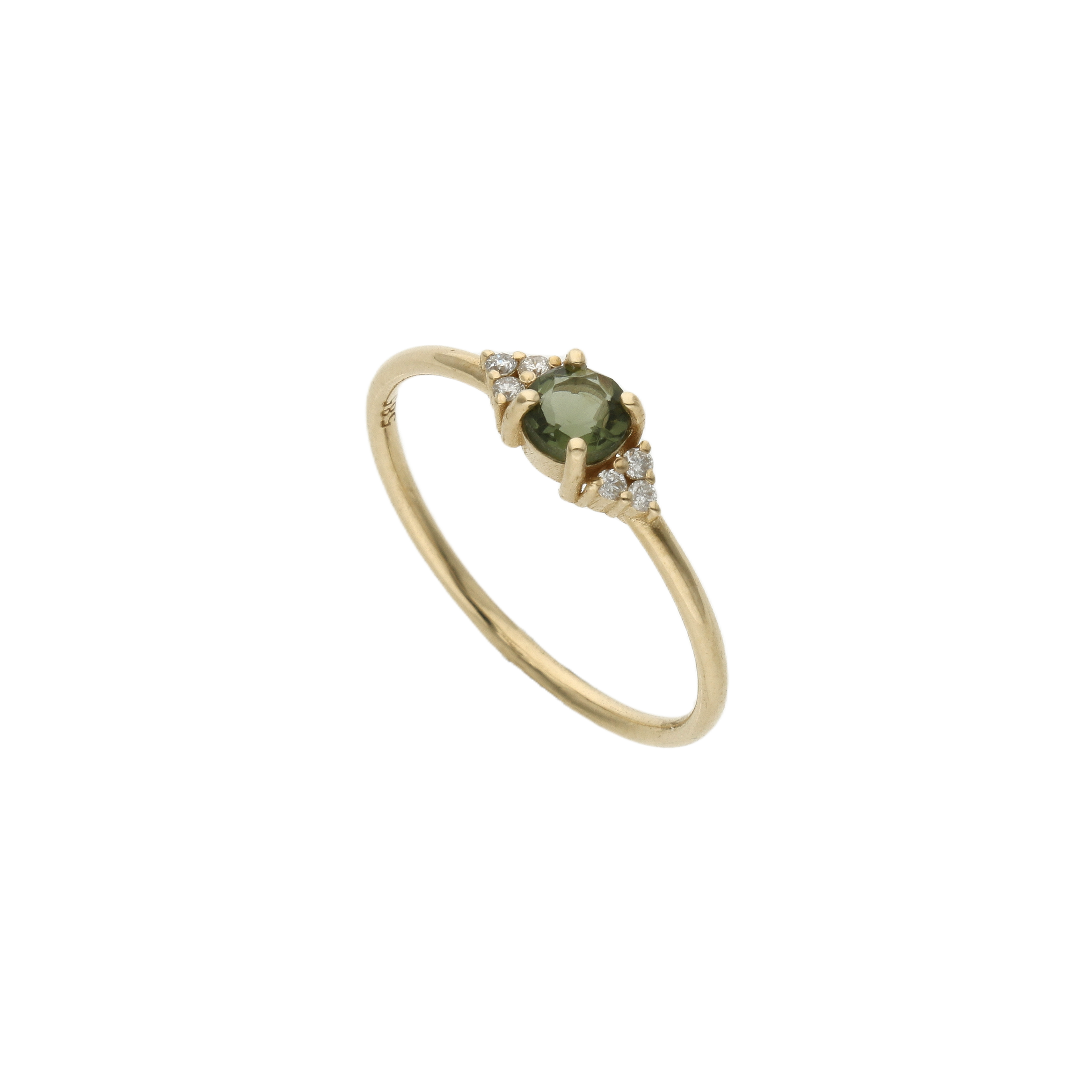 Round Moldavite Ring With Diamond - Solenne Moldavite