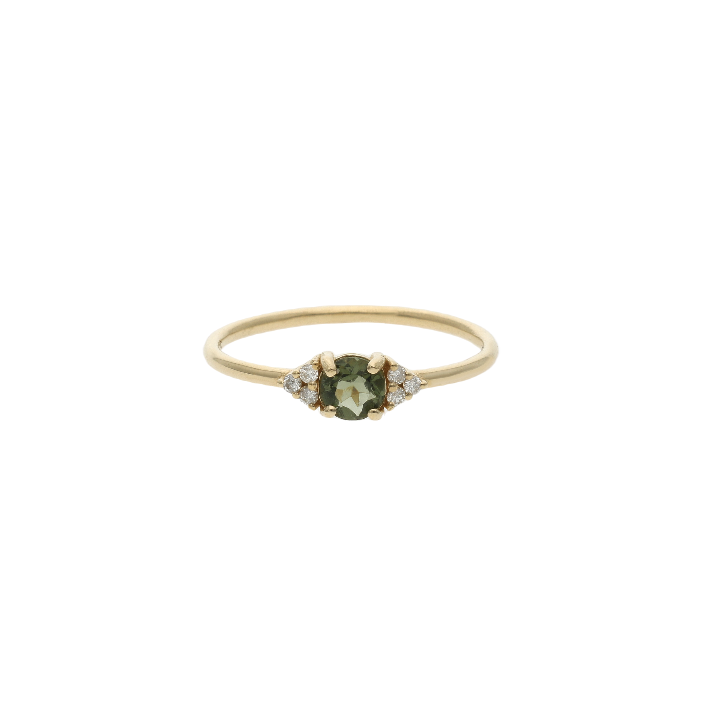 Round Moldavite Ring With Diamond - Solenne Moldavite