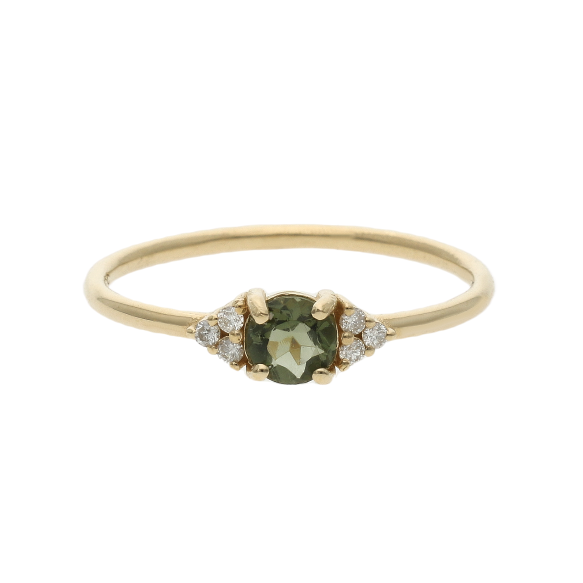 Round Moldavite Ring With Diamond - Solenne Moldavite
