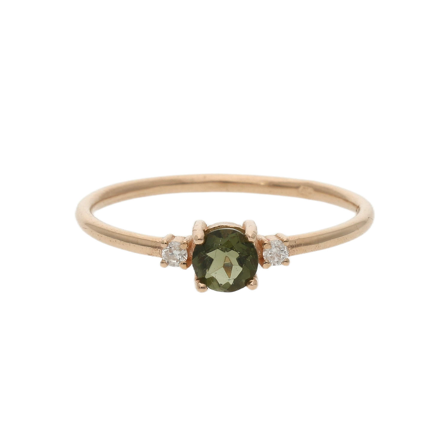 Faceted Moldavite Ring With Diamond - Trinity