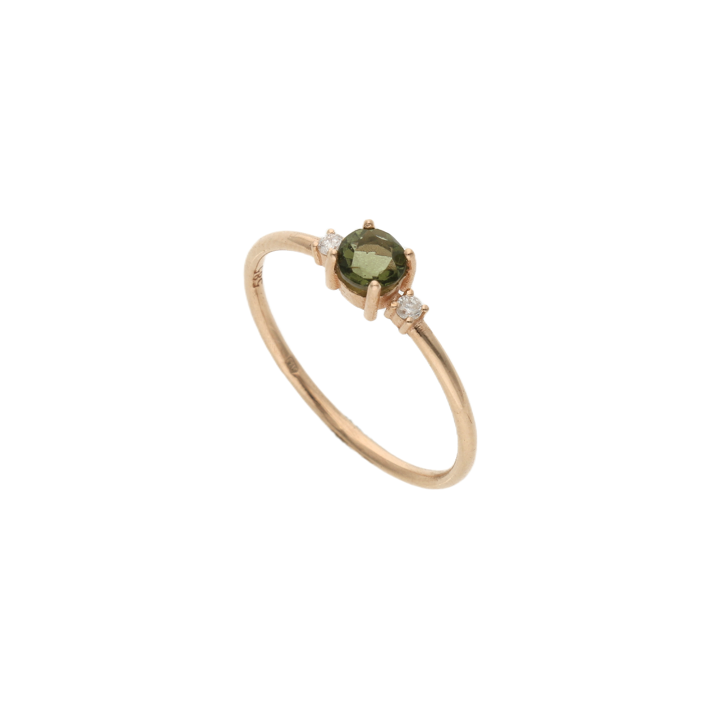 Faceted Moldavite Ring With Diamond - Trinity