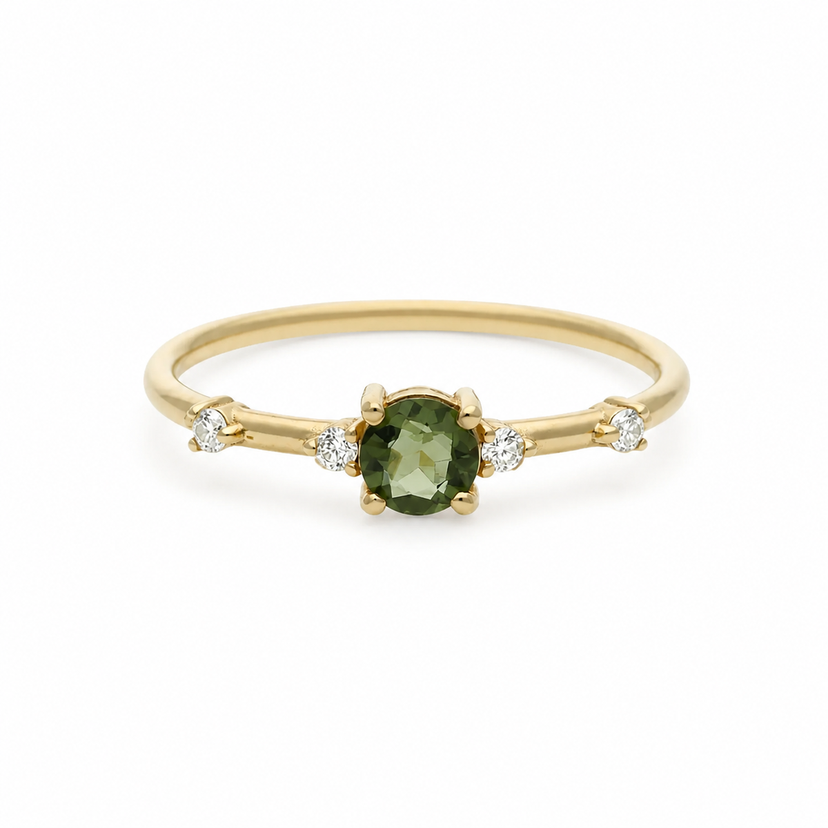 Faceted Moldavite Ring With Diamond