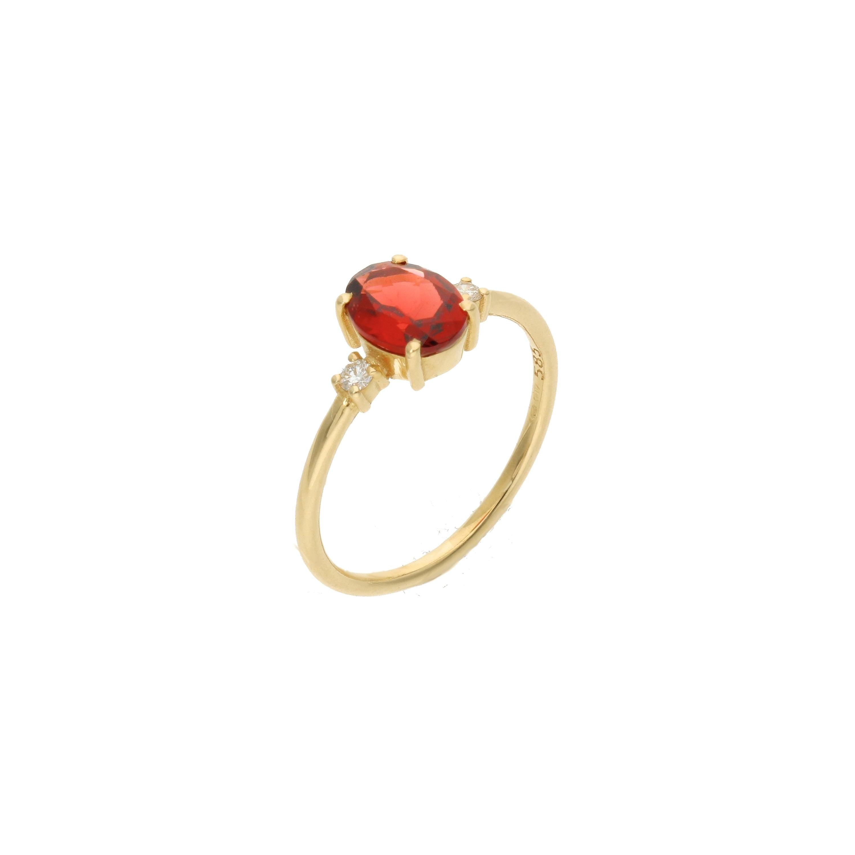 Garnet Engagement Ring With Diamond - 14k Gold Oval Garnet Ring - Natural Garnet Ring - Solid Gold Garnet Ring With Diamond