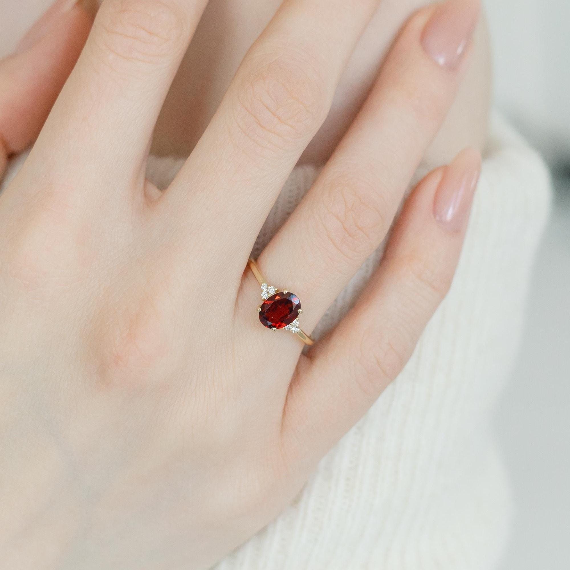 Art Deco Garnet Engagement Ring With Diamond