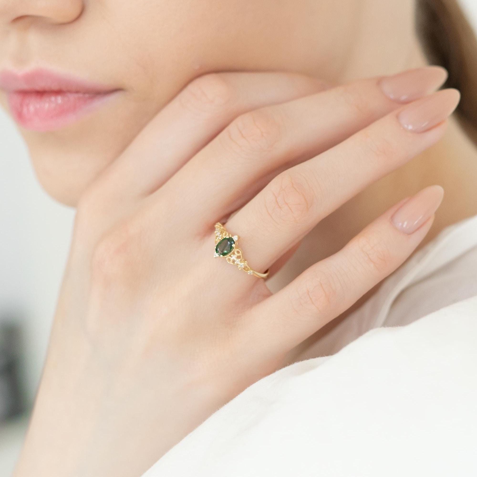 Antique Inspired Natural Green Sapphire Ring