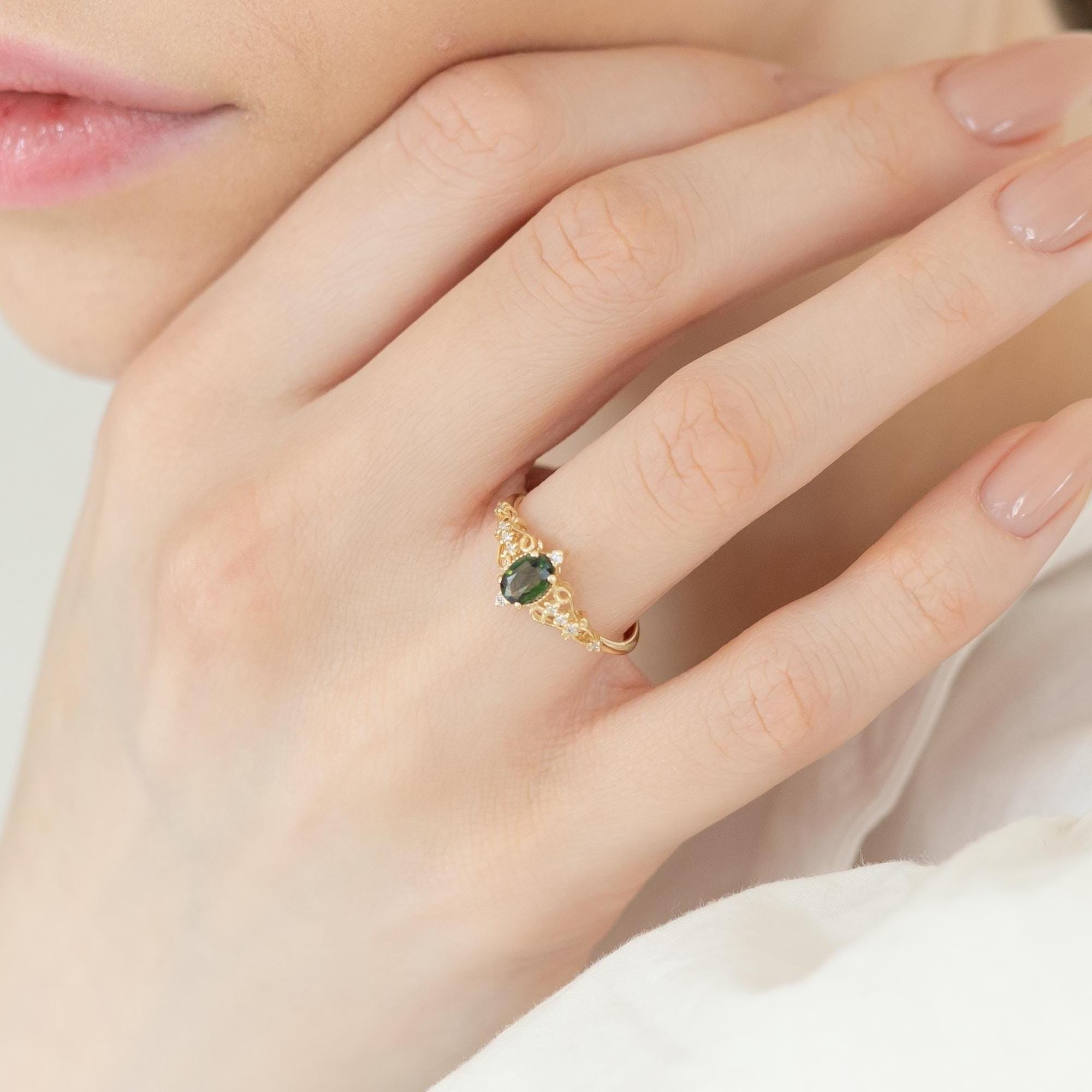 Antique Inspired Natural Green Sapphire Ring