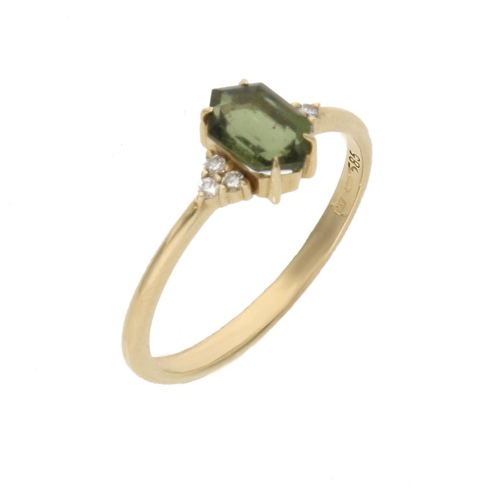 Hexagon Moldavite Engagement Ring With Diamond – Solenne