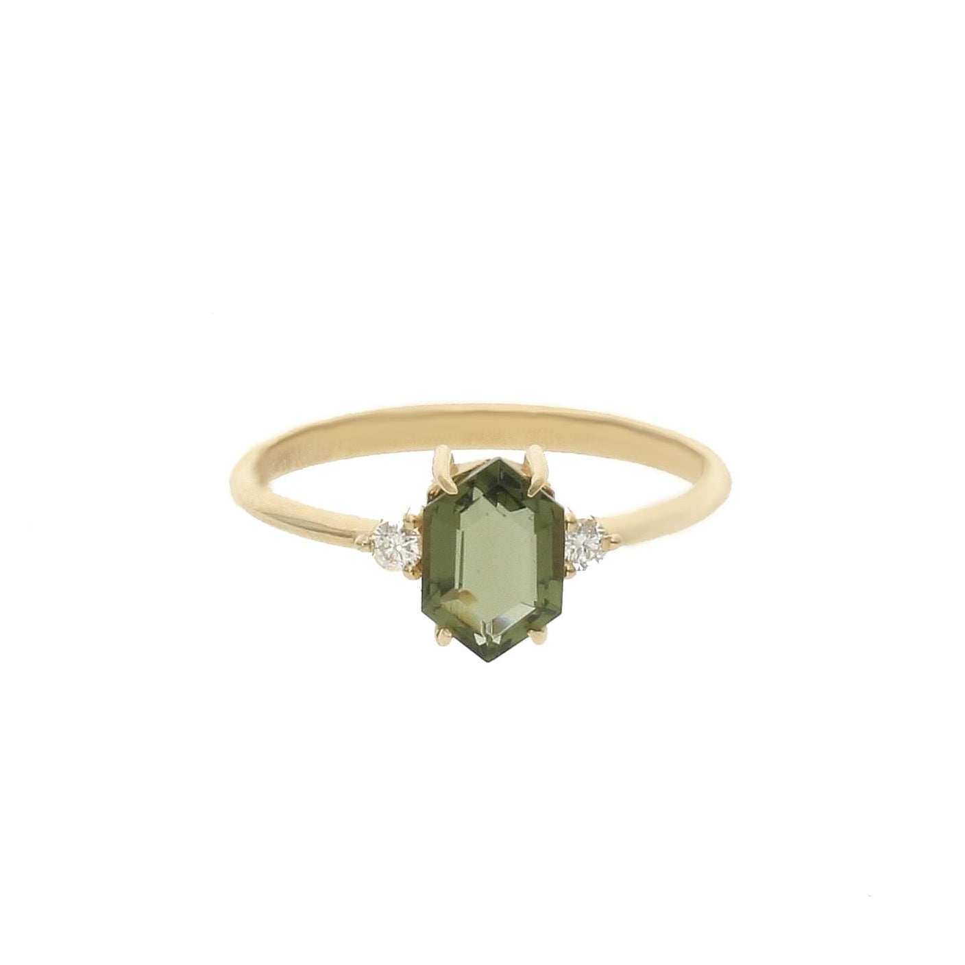Hexagon Moldavite Ring With Diamond - Hexara Uno