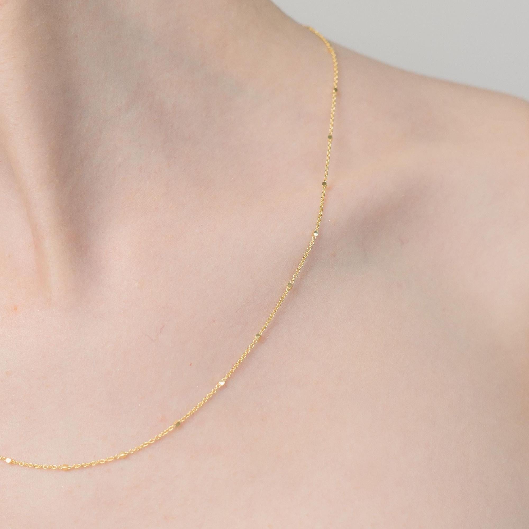 Halskette aus massivem 14-karätigem Gold – Minimalistische Halskette aus 14-karätigem Gold – Dünne Kabelkette mit quadratischen Perlen – Goldkette als Geschenk für Damen