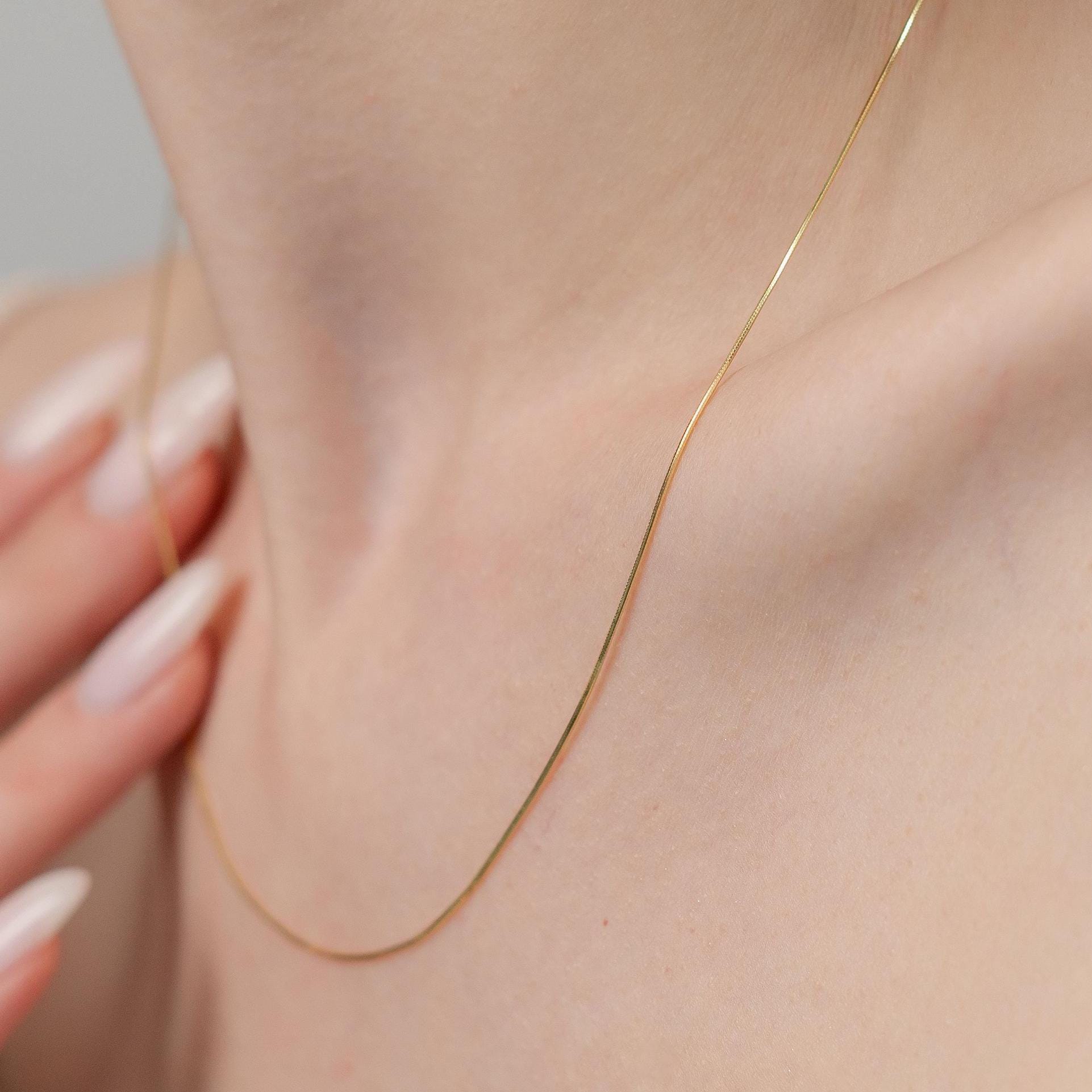 Massive Goldkette – 14 Karat Goldkette – Zarte Goldkette – Schlangen-Goldkette –