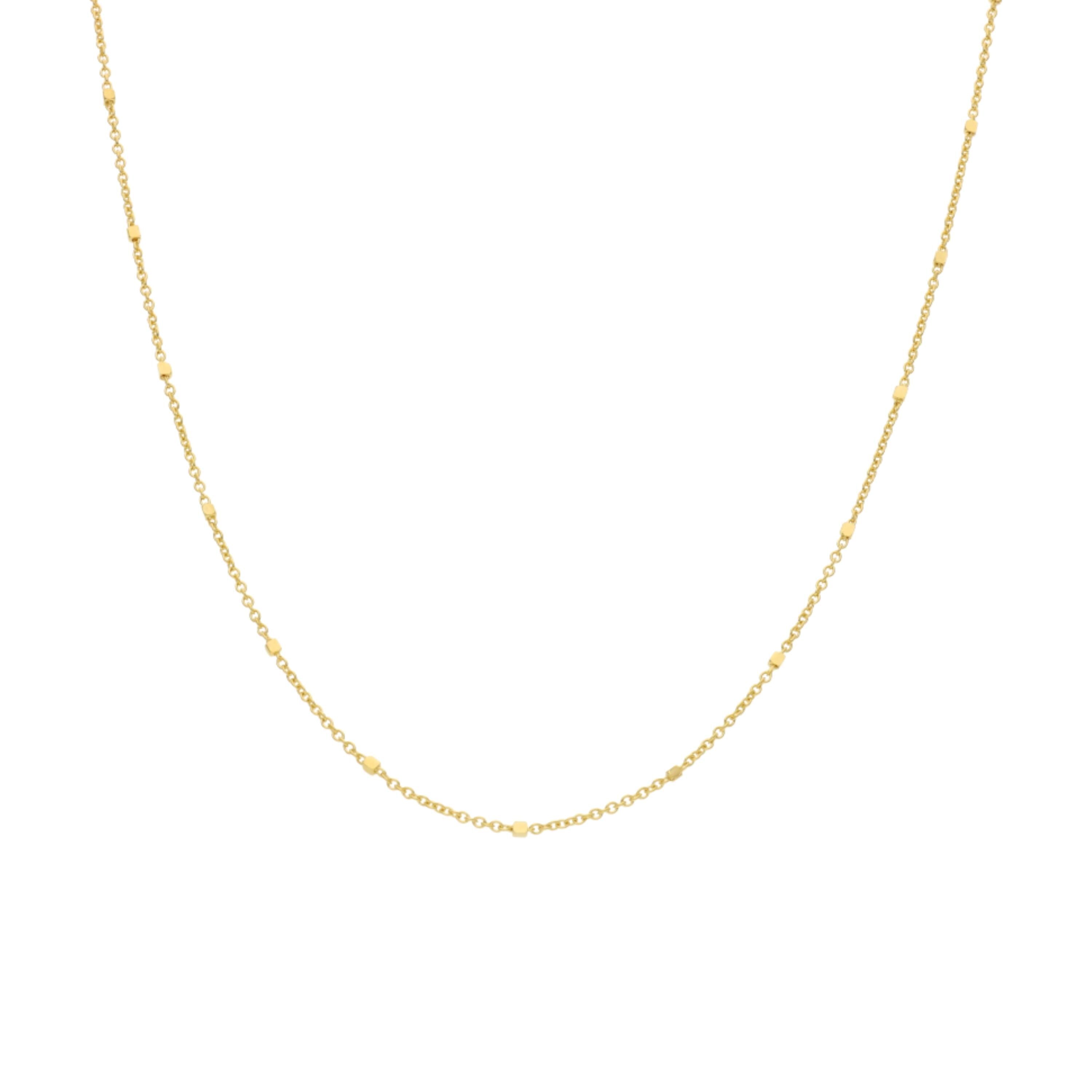 Halskette aus massivem 14-karätigem Gold – Minimalistische Halskette aus 14-karätigem Gold – Dünne Kabelkette mit quadratischen Perlen – Goldkette als Geschenk für Damen