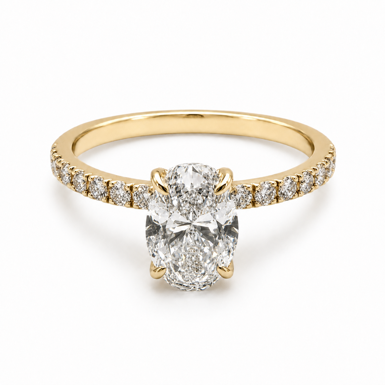Oval Cut Diamond Engagement Ring with Diamond Band - Lab Grown