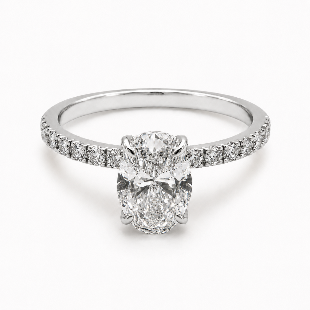 Oval Cut Diamond Engagement Ring with Diamond Band - Lab Grown