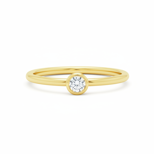 Zásnubní prsten se solitérním diamantem v rámečkovém osazení – 14K zlato