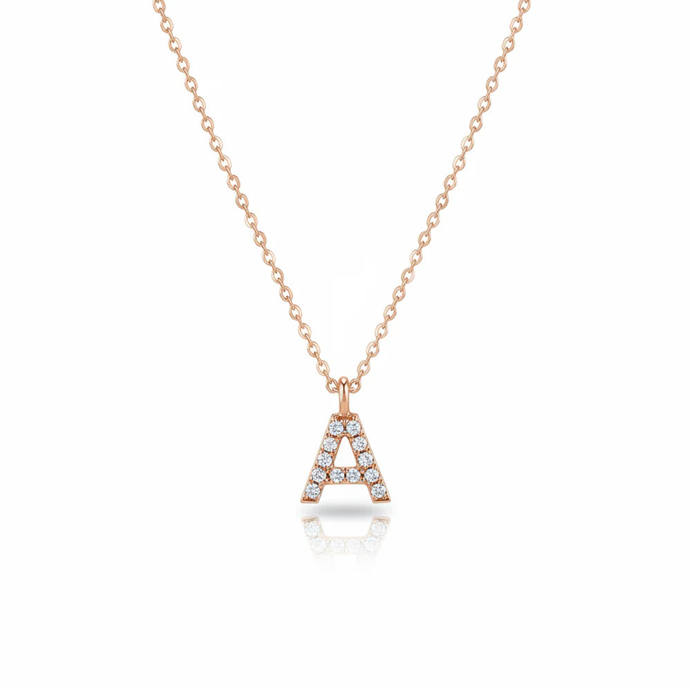 Solid Gold Diamond Letter Necklace, Personalized 14K Gold Jewelry