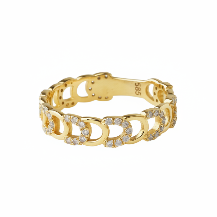 Diamantový prsten řetězového spojky ve 14k pevném zlatě