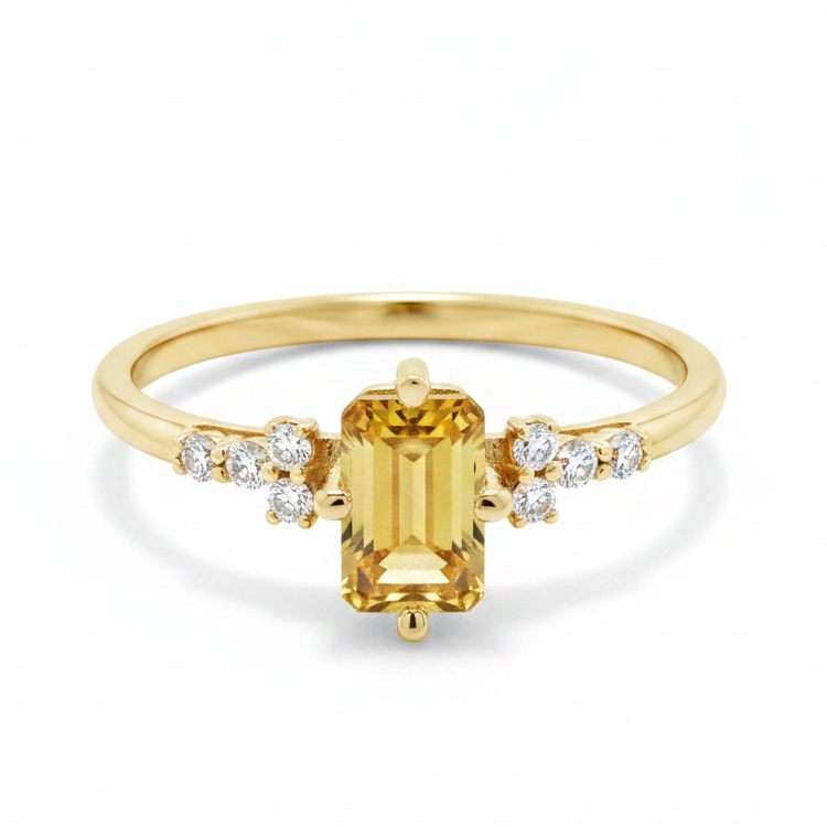 Emerald Cut Citrine and Diamond Ring