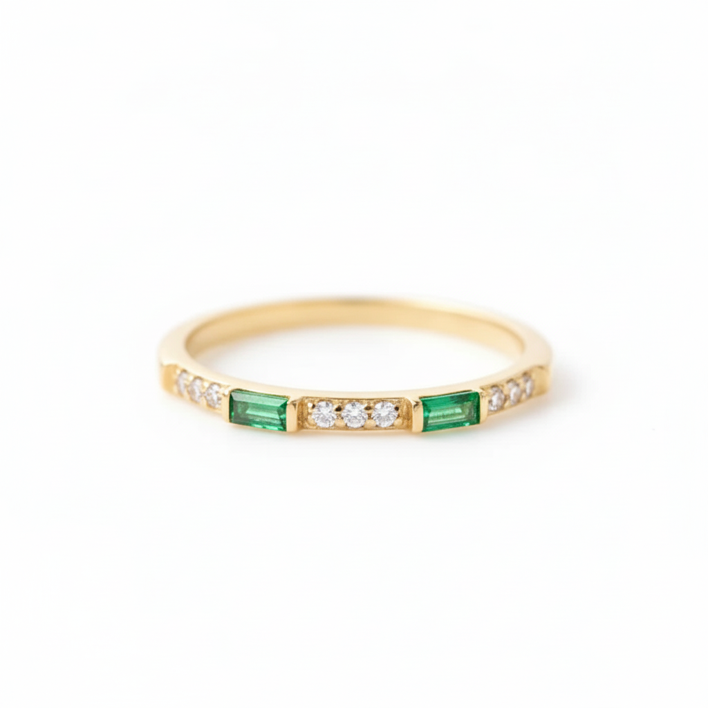 Baguette Emerald Eternity Ring With Diamonds