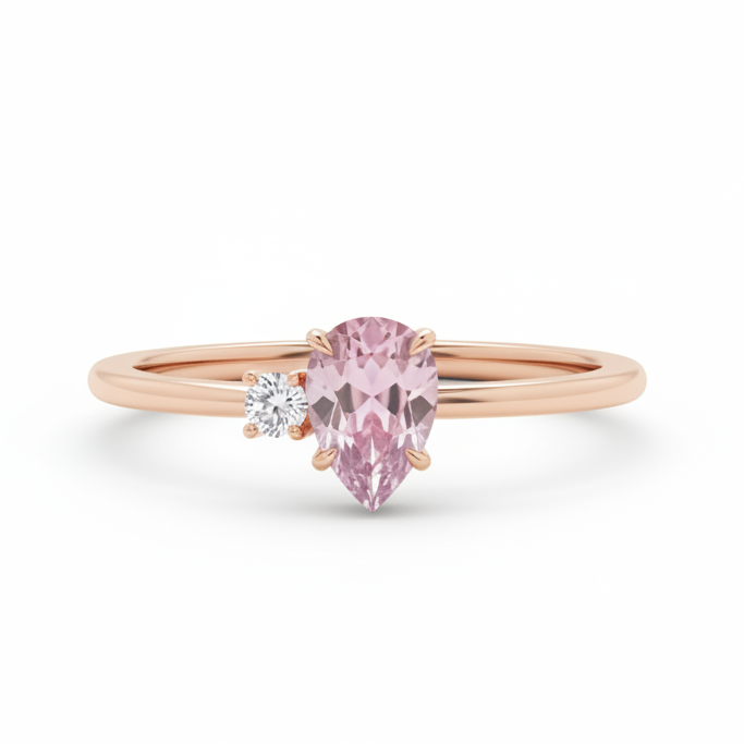Prsten s růžovým safírem a diamantem - prsten s dvojitým kamenem