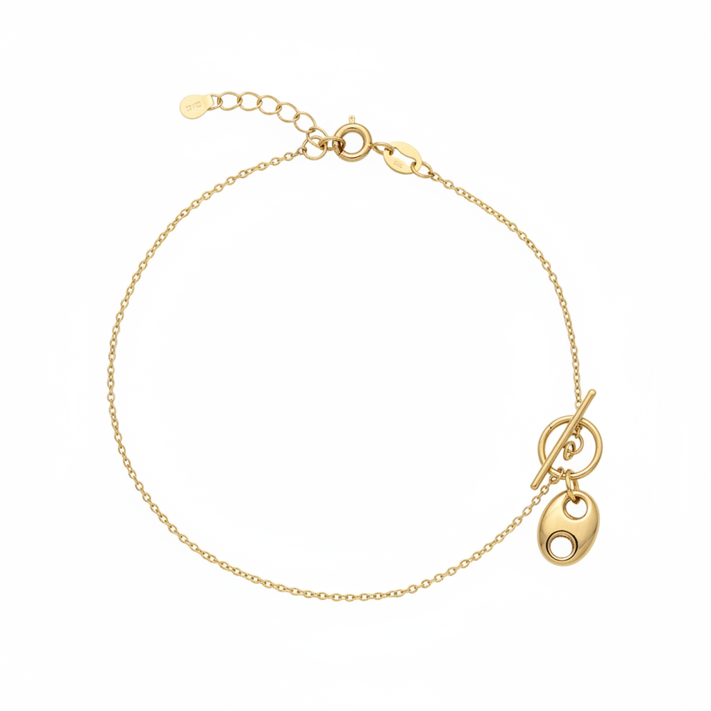 14K Gold Cable Chain Bracelet with Mariner Charm 1.10mm