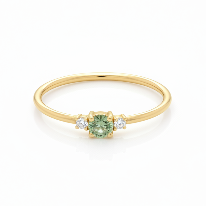 Dainty Green Sapphire Engagement Ring With Diamond