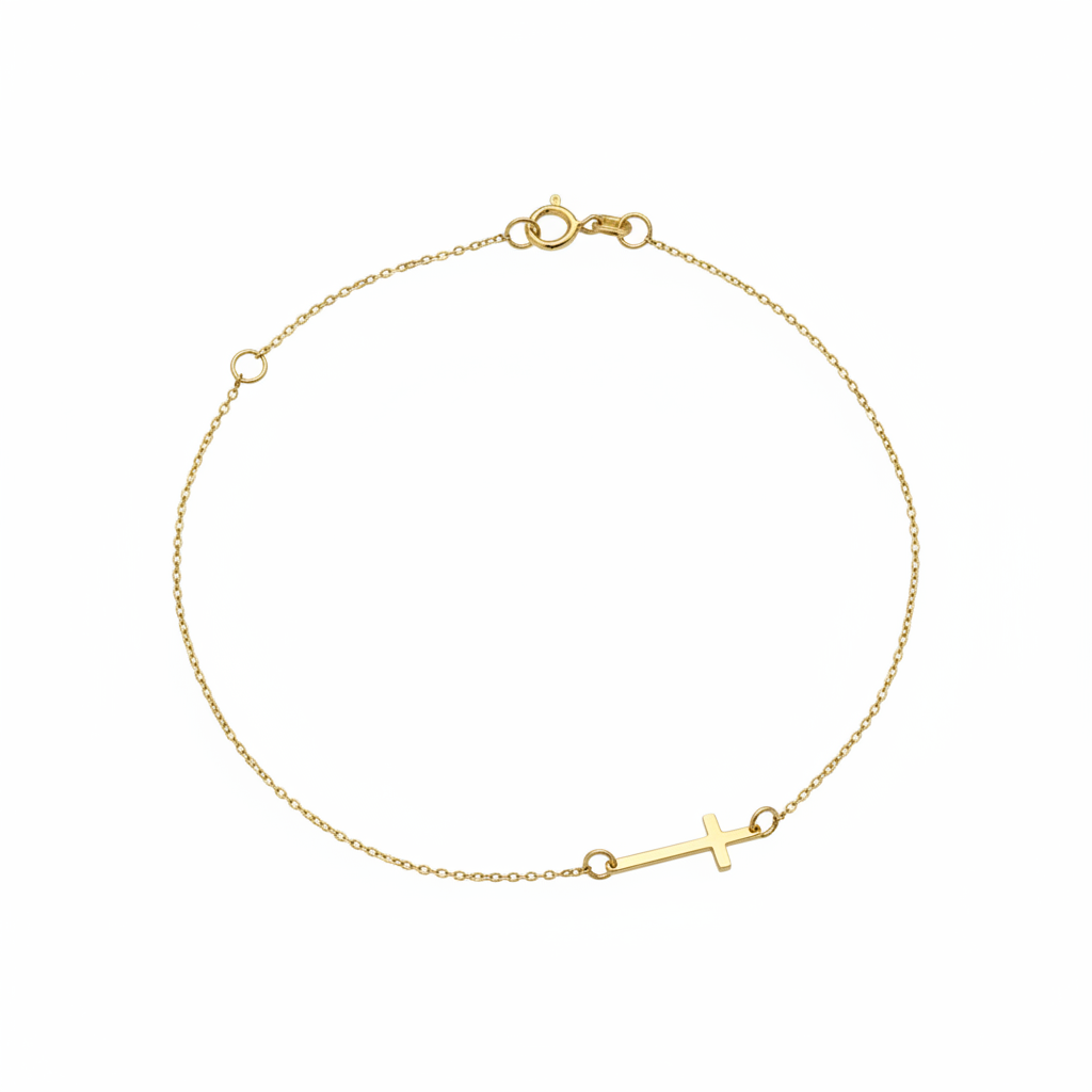 14K Gold Sideways Cross Chain Bracelet 0.50mm