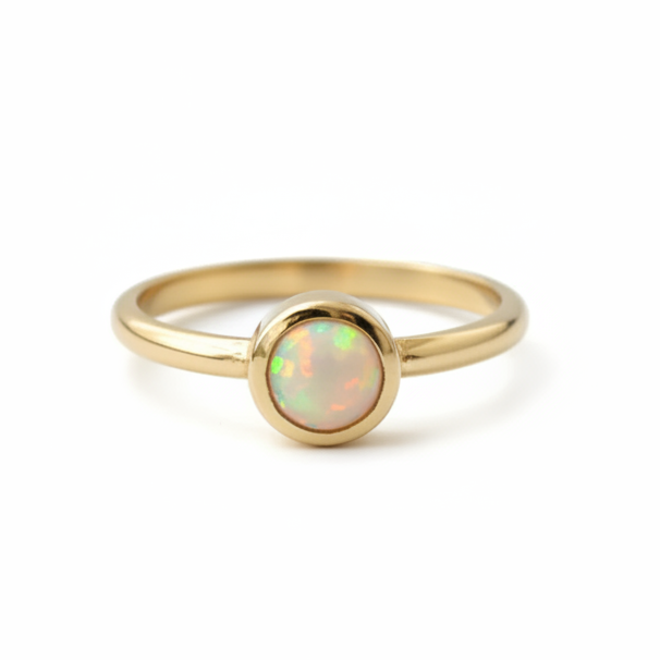 Opalring im Zargenfassungs-Stil aus 14 Karat Gold