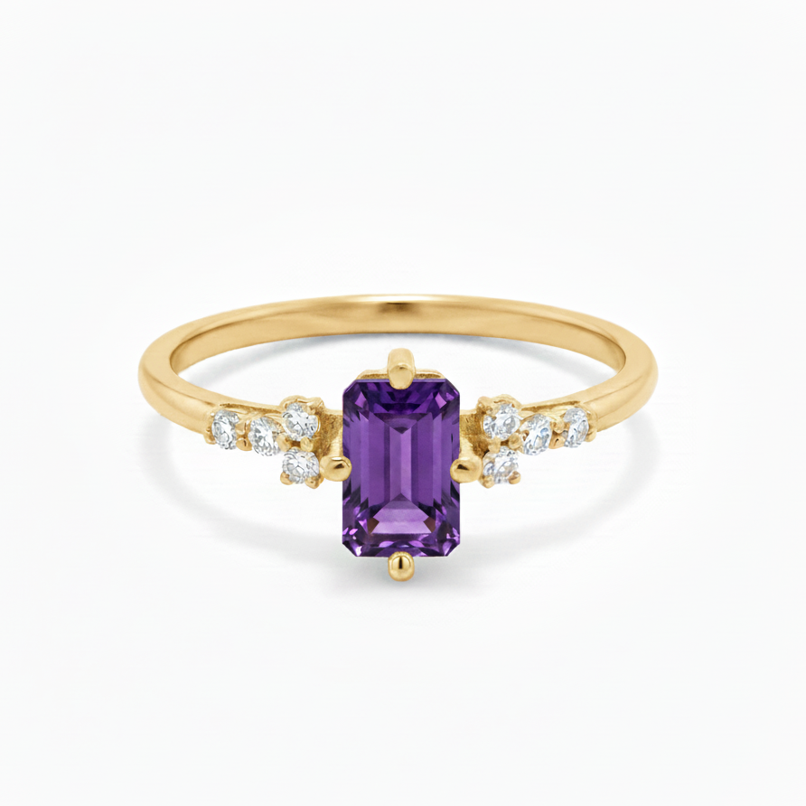 Elegant Amethyst Engagement Ring With Diamond