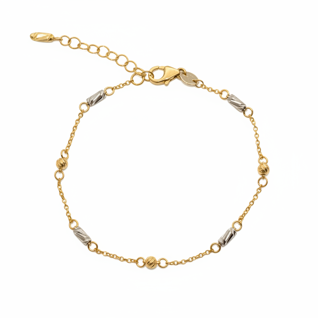 14K Gold Two-Tone Bar Station Bracelet 0.80mm