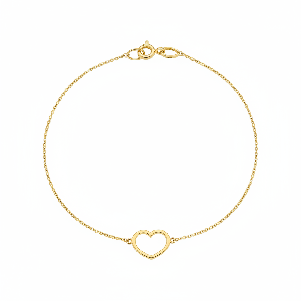 14K Gold Open Heart Chain Bracelet 0.60mm