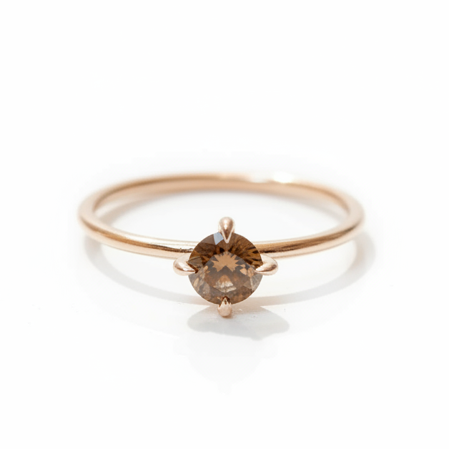 14 Karat Gold Solitär-Verlobungsring mit Cognacfarbenem Braunem Diamanten