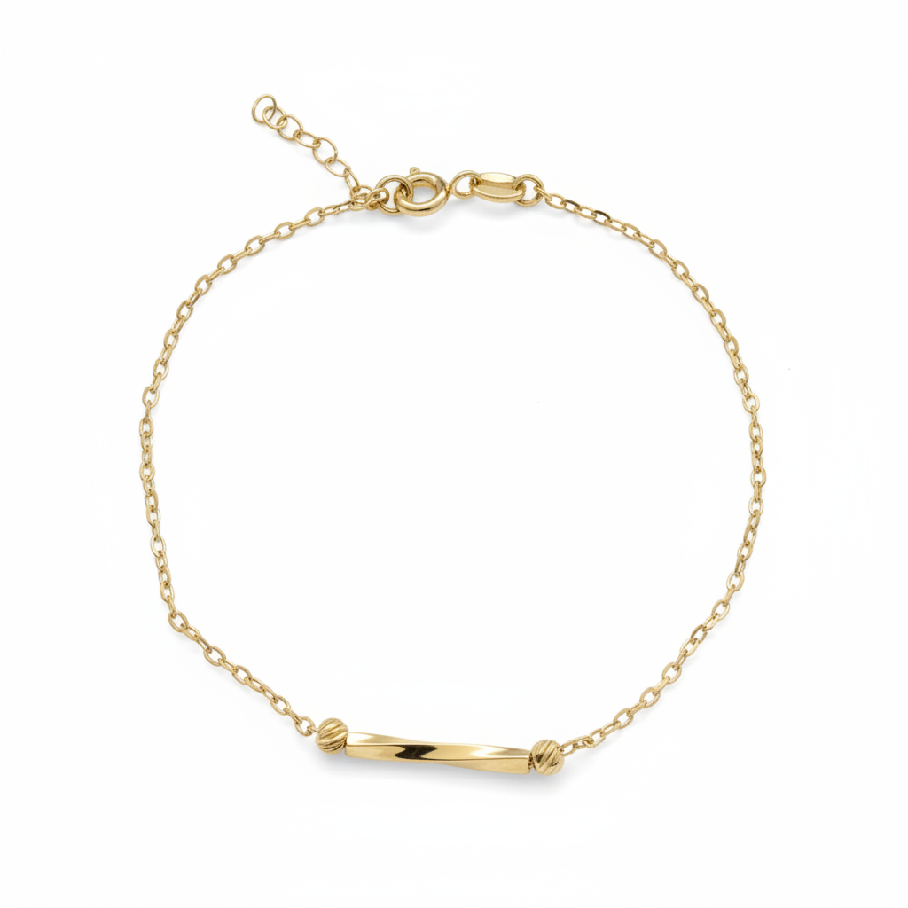 14K Gold Bar Charm Chain Bracelet 1.40mm