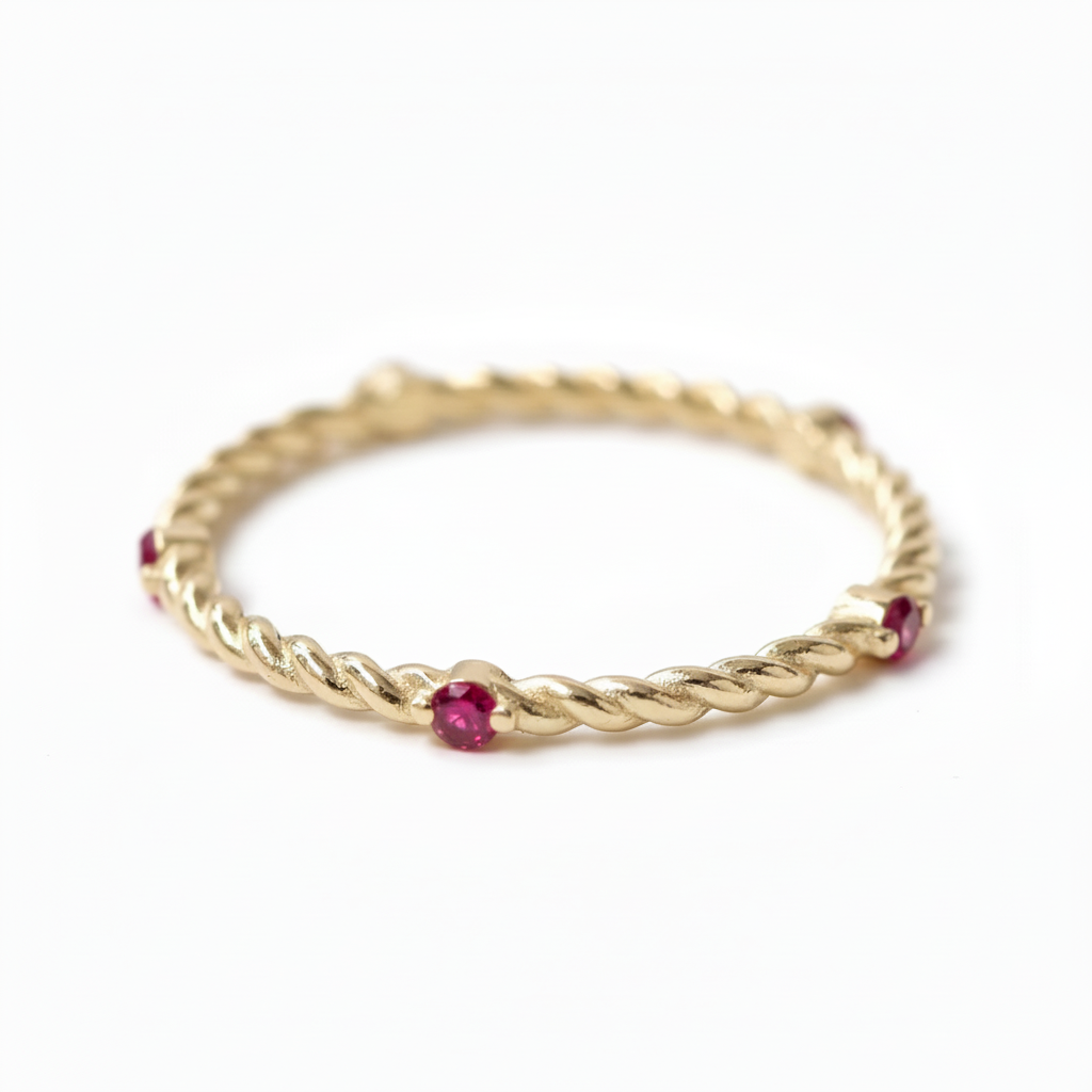 Twisted Wedding Band With Ruby