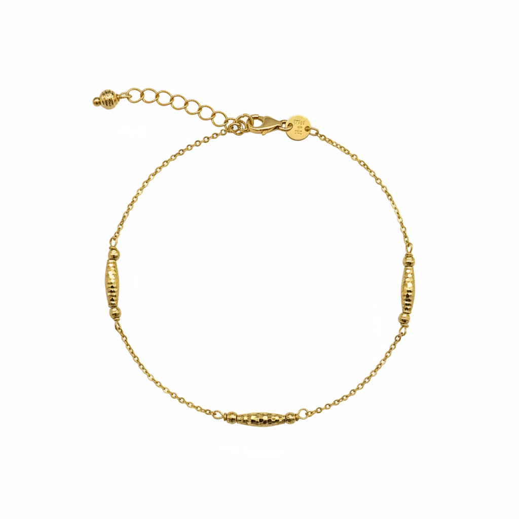 14K Gold Faceted Barrel Station Bracelet 0.75mm