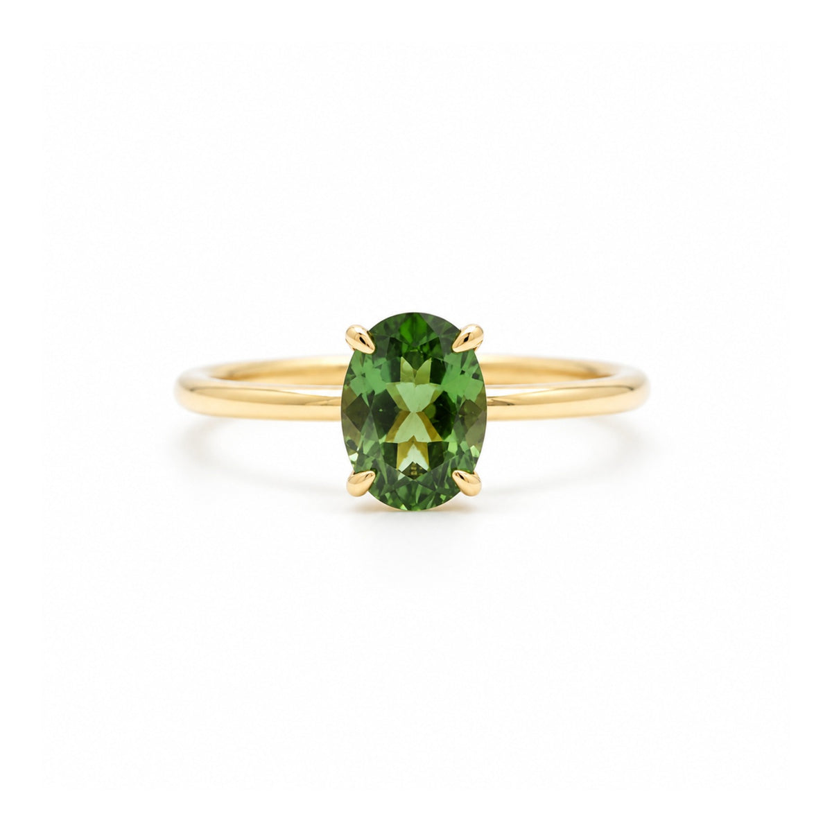Oval Cut Moldavite Ring In 14K Solid Gold