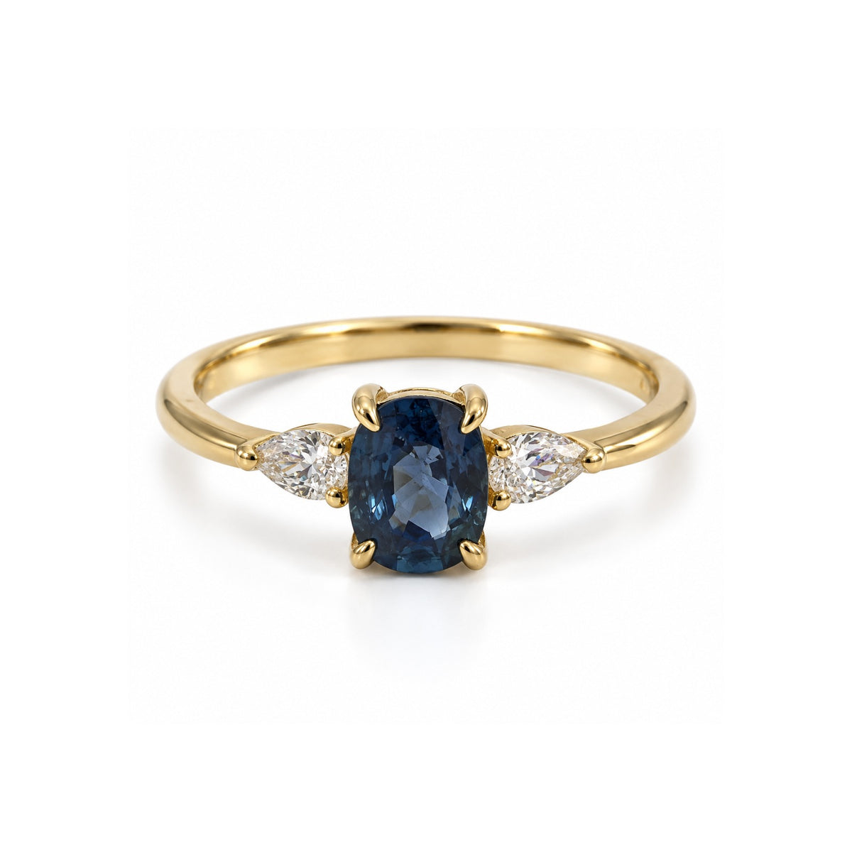 Blue Sapphire & Diamond Engagement Ring - Trinity