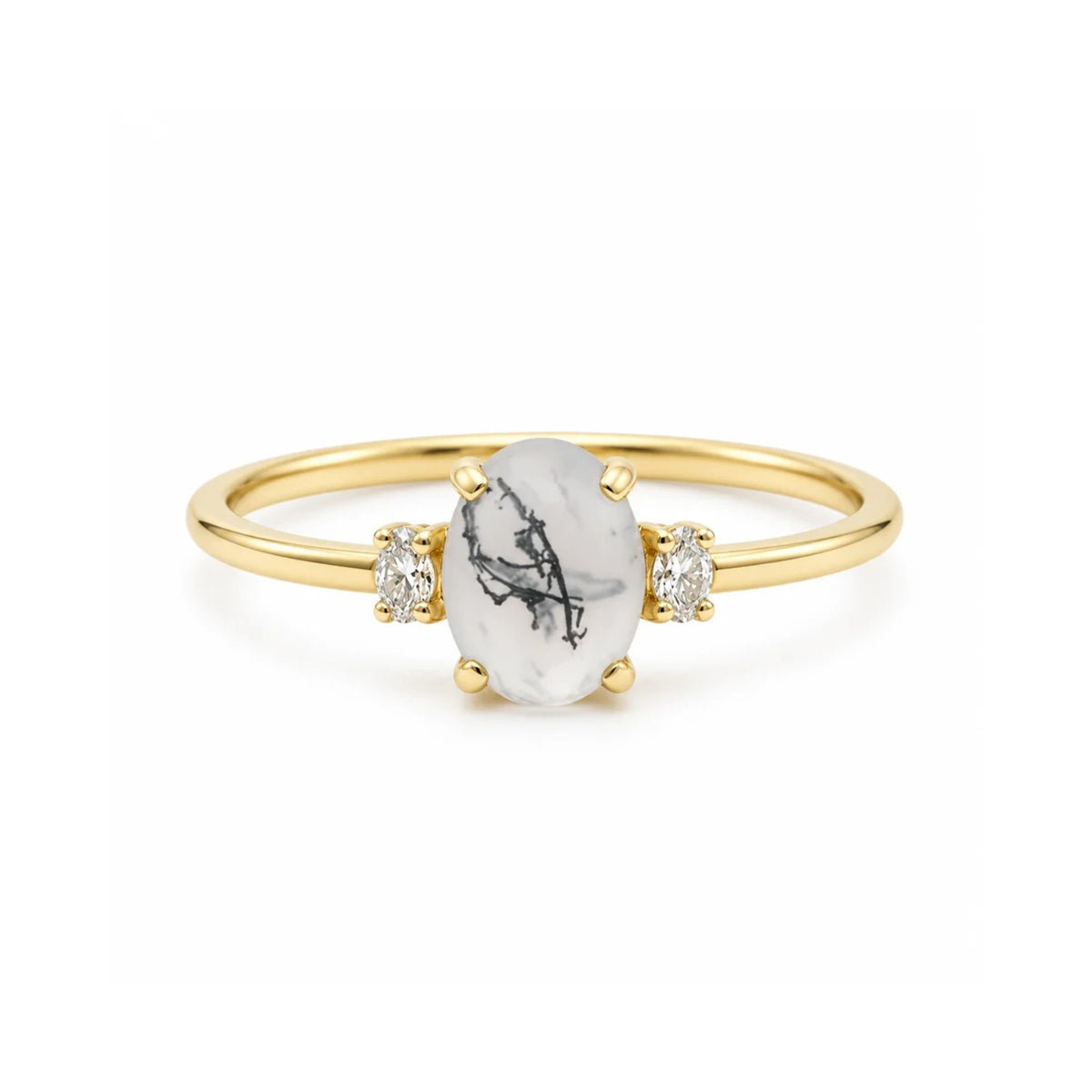 Moosachat und Diamant Ring aus 14 Karat Gold
